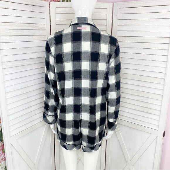Victoria’s Secret Plaid Flannel Shorts Sleep Romper Black White Small - Picture 4 of 13